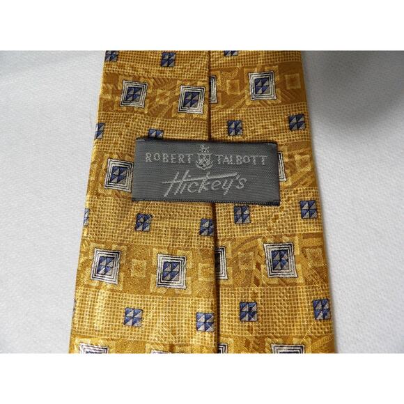 Vintage Robert Talbots Silk Neck Tie for Hickeys Yellow Golden Geometric - Picture 5 of 9